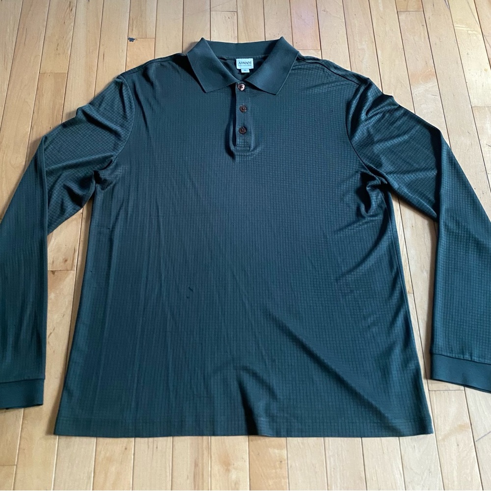 Armani Collezioni Green Long Sleeve Silk Polo size XL